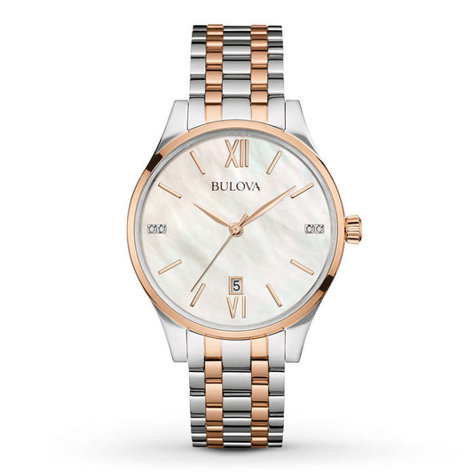 Bulova Women's Diamond Accent Two-Tone Stainless Steel Bracelet Watch 36mm 98P15
