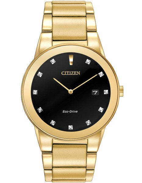 Citizen AU1062-56G Eco-drive Axiom Black dial gold tone with diamond dial