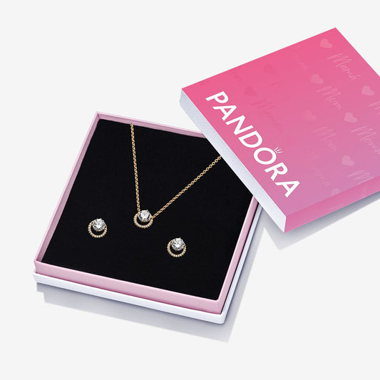 Sparkling Round Halo Jewelry Gift Set