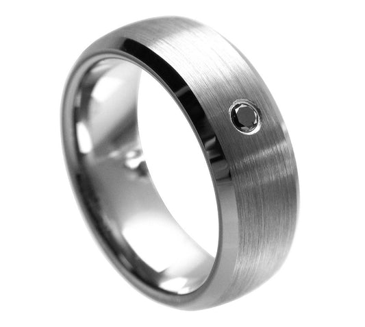 8mm Tungsten Carbide Beveled edge with black crystal
