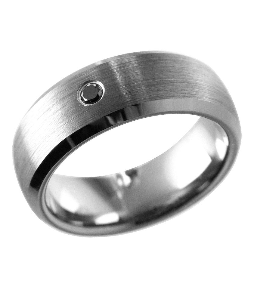 8mm Tungsten Carbide Beveled edge with black crystal