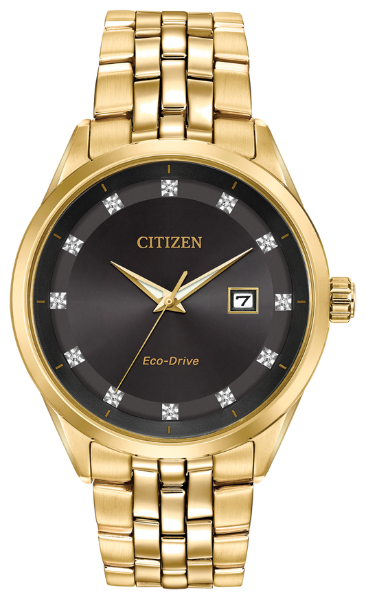 Citizen Stainless Steel Gold Tone Black Diamond Dial Corso BM7252-51G