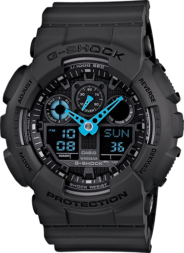 Casio G-Shock GA-100C-8ACR Analog-Digital Resin Watch (Grey/Neon Blue)