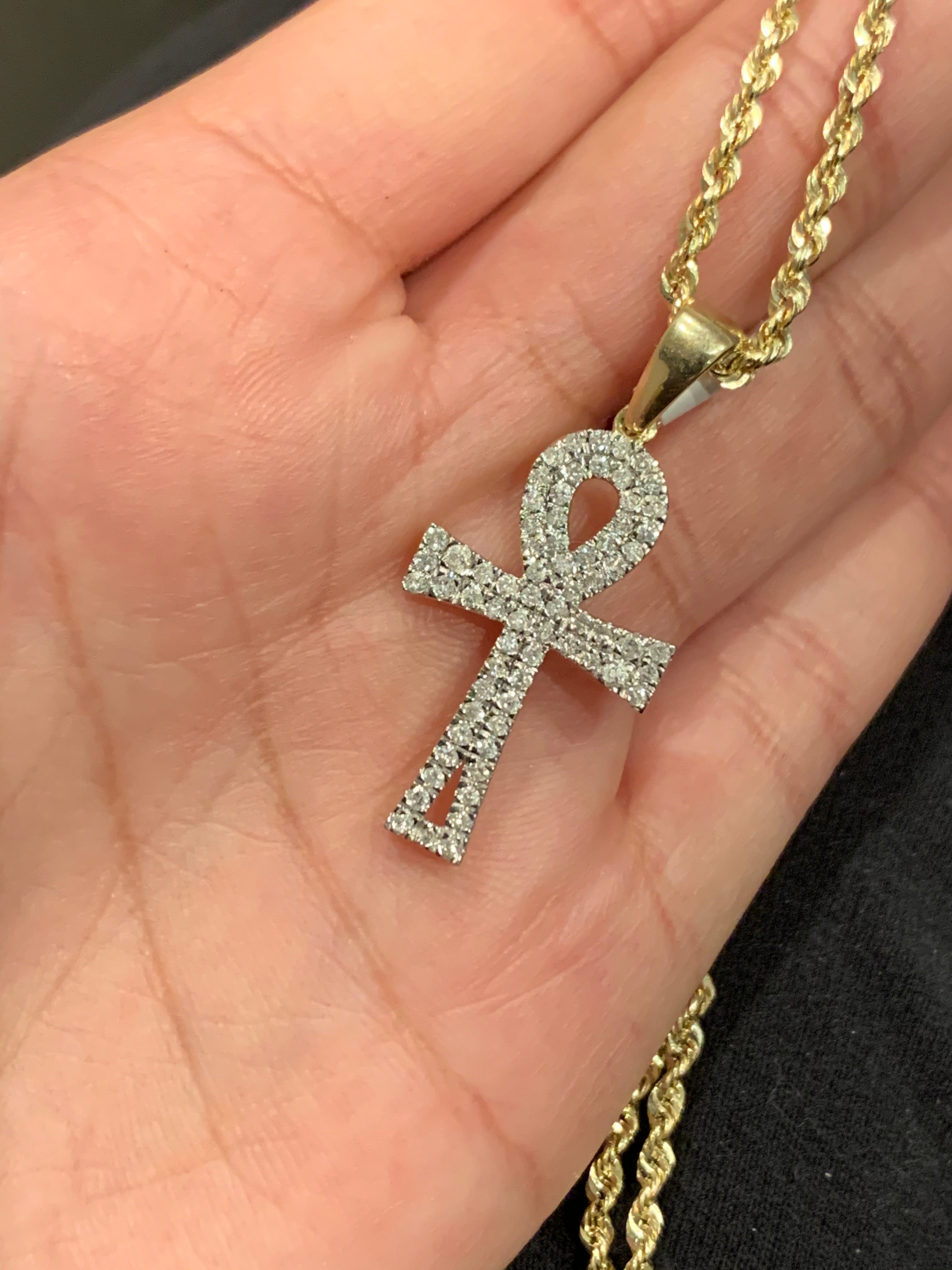 Diamond Ankh Cross Necklace Pendant & Tennis Chain |The Gold Gods
