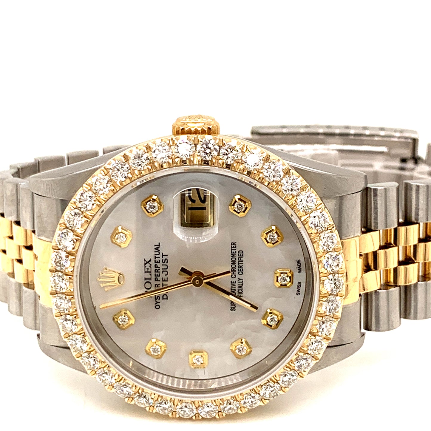 Rolex Datejust 18k Stainless Steel 16233 White mother of pearl with diamond bezel