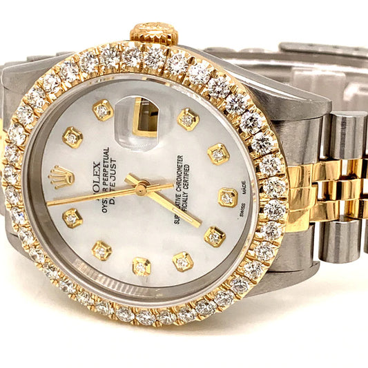 Rolex Datejust 18k Stainless Steel 16233 White mother of pearl with diamond bezel