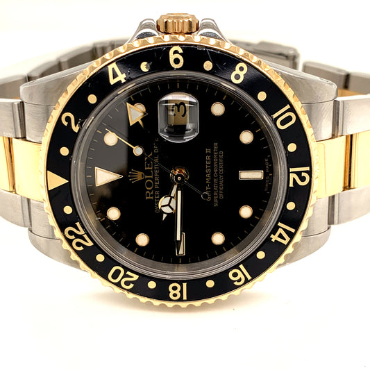 Rolex GMT-Master II 18k/SS Black Dial Men's Watch 16713LN
