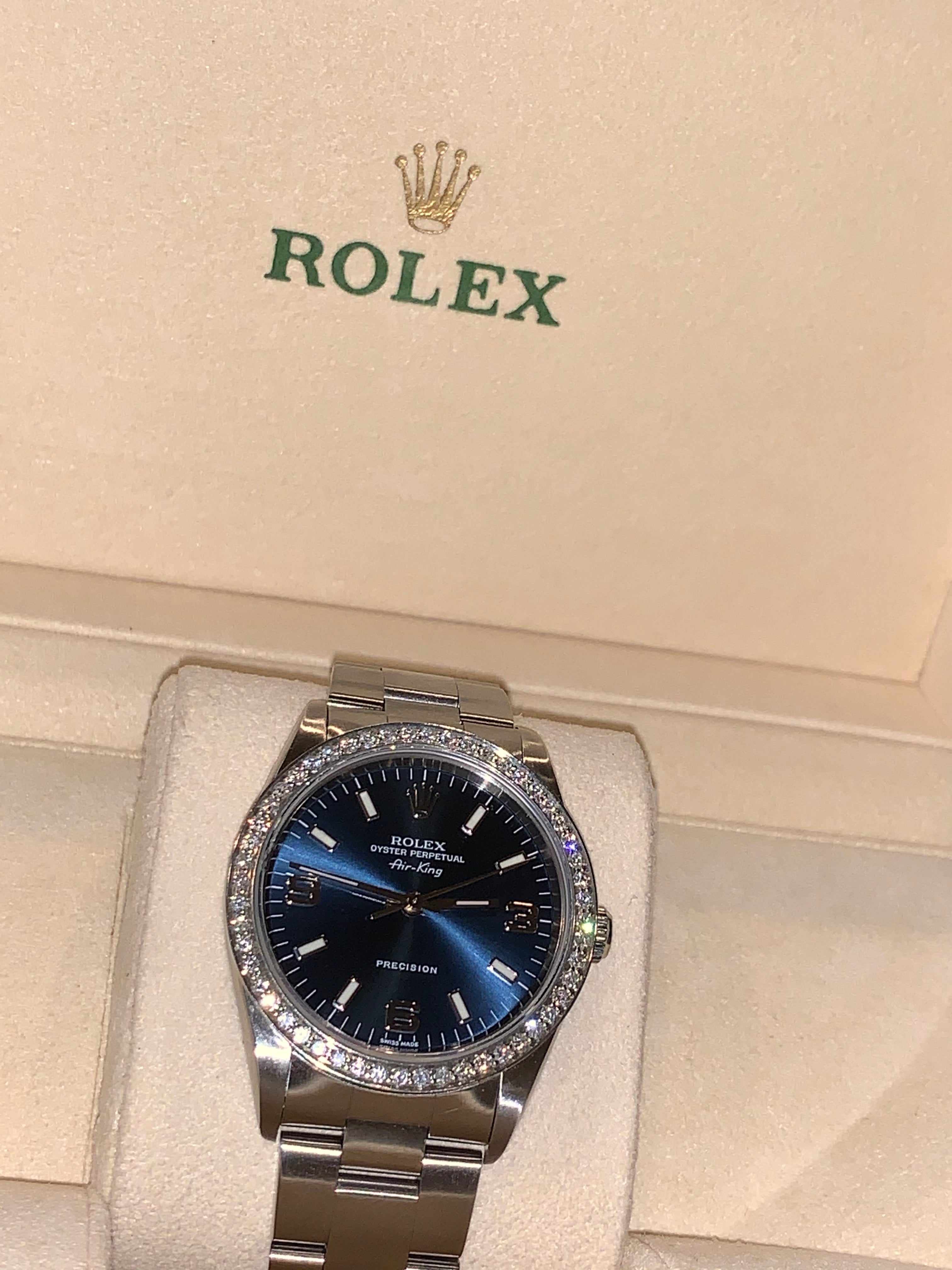 Rolex Air King SS 14000 Blue Dial Monica Jewelers