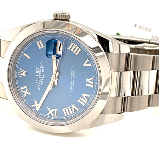 Rolex Datejust 41mm SS Azzurro Blue Roman Dial 116300