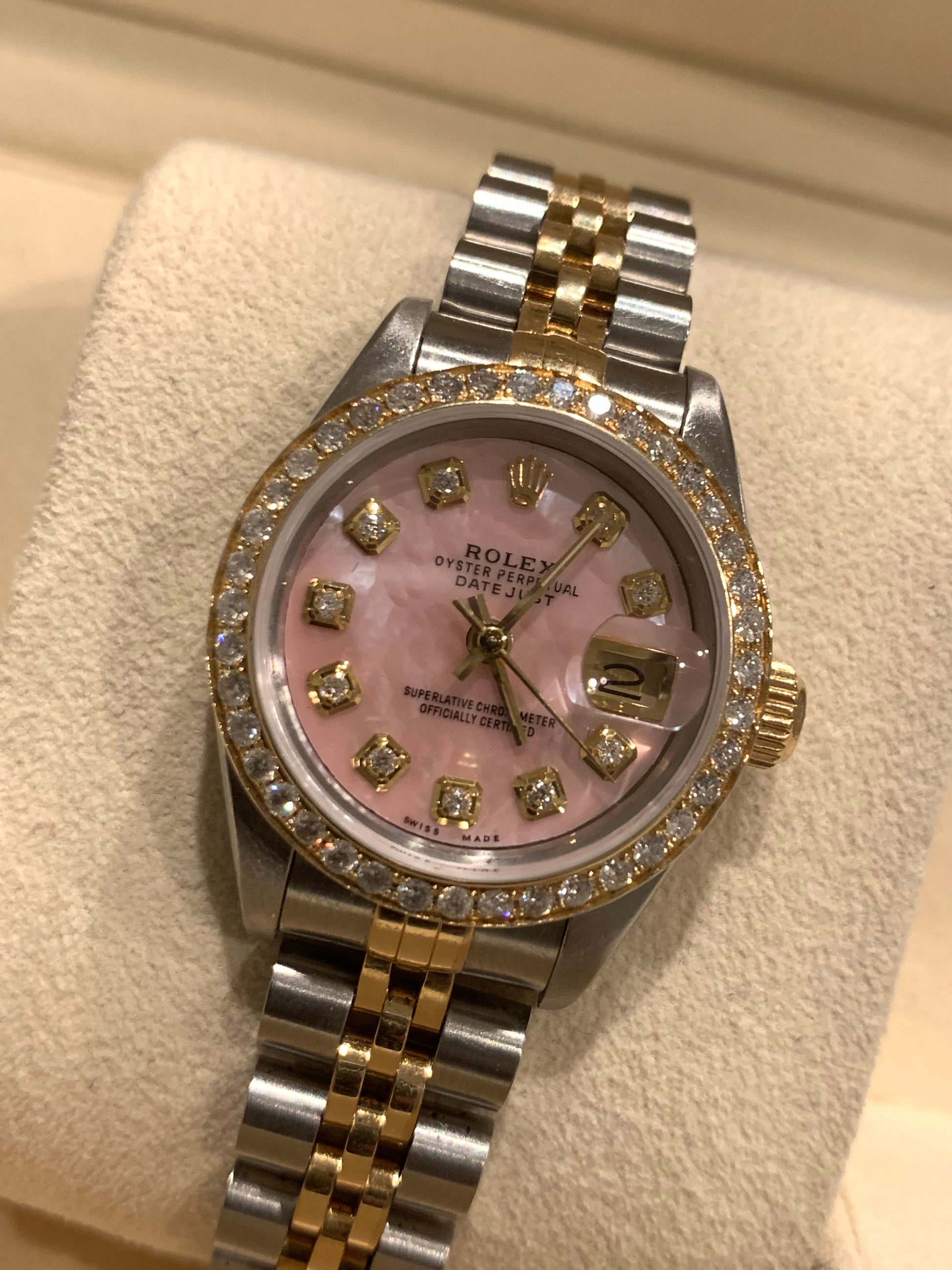 Rolex Datejust Ladies 26mm Jubilee Pink Mop with Diamond bezel