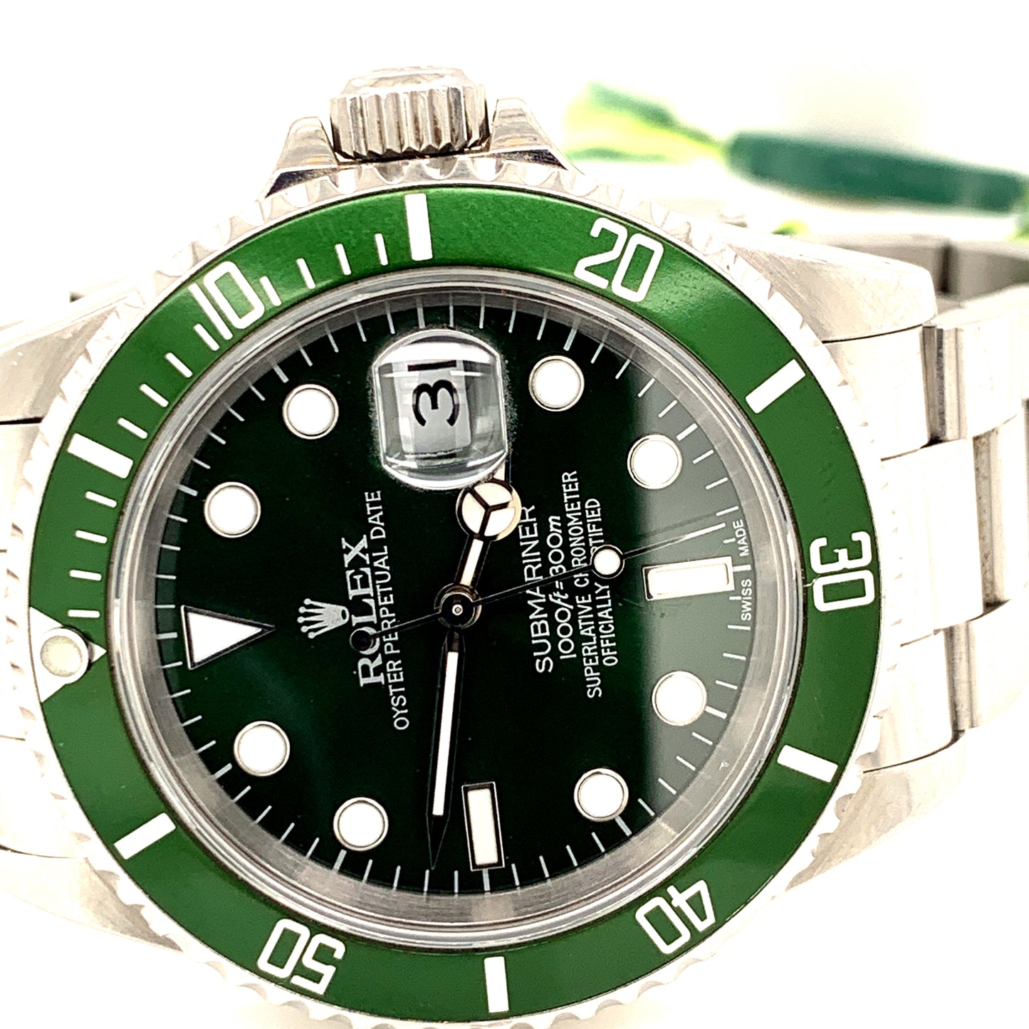 Rolex 16610 Stainless Steel Submariner 40mm custom Green Dial with cus –  Monica Jewelers