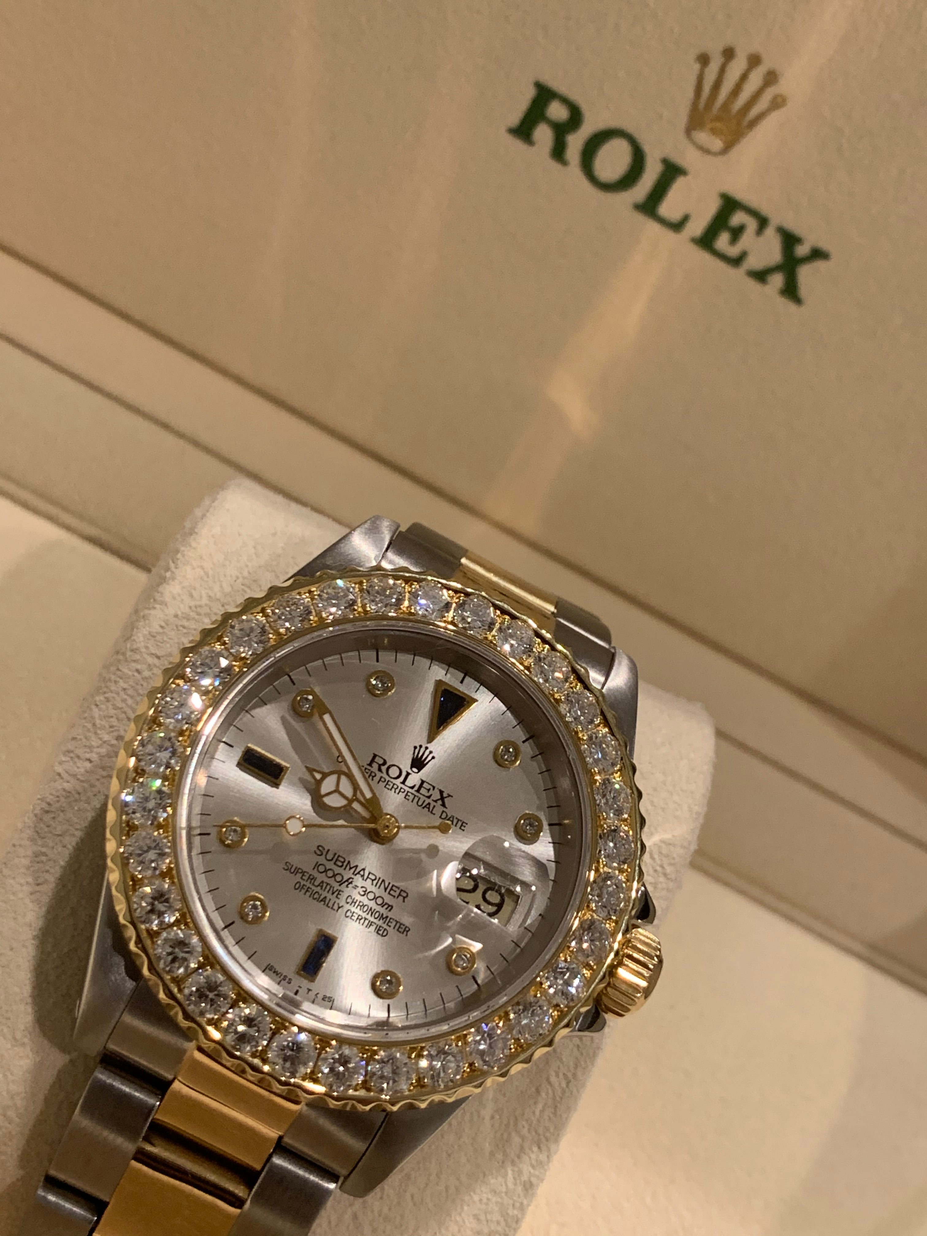 Rolex 16613 18k Stainless Steel Submariner 40mm custom Serti Dial with Custom Diamond Bezel