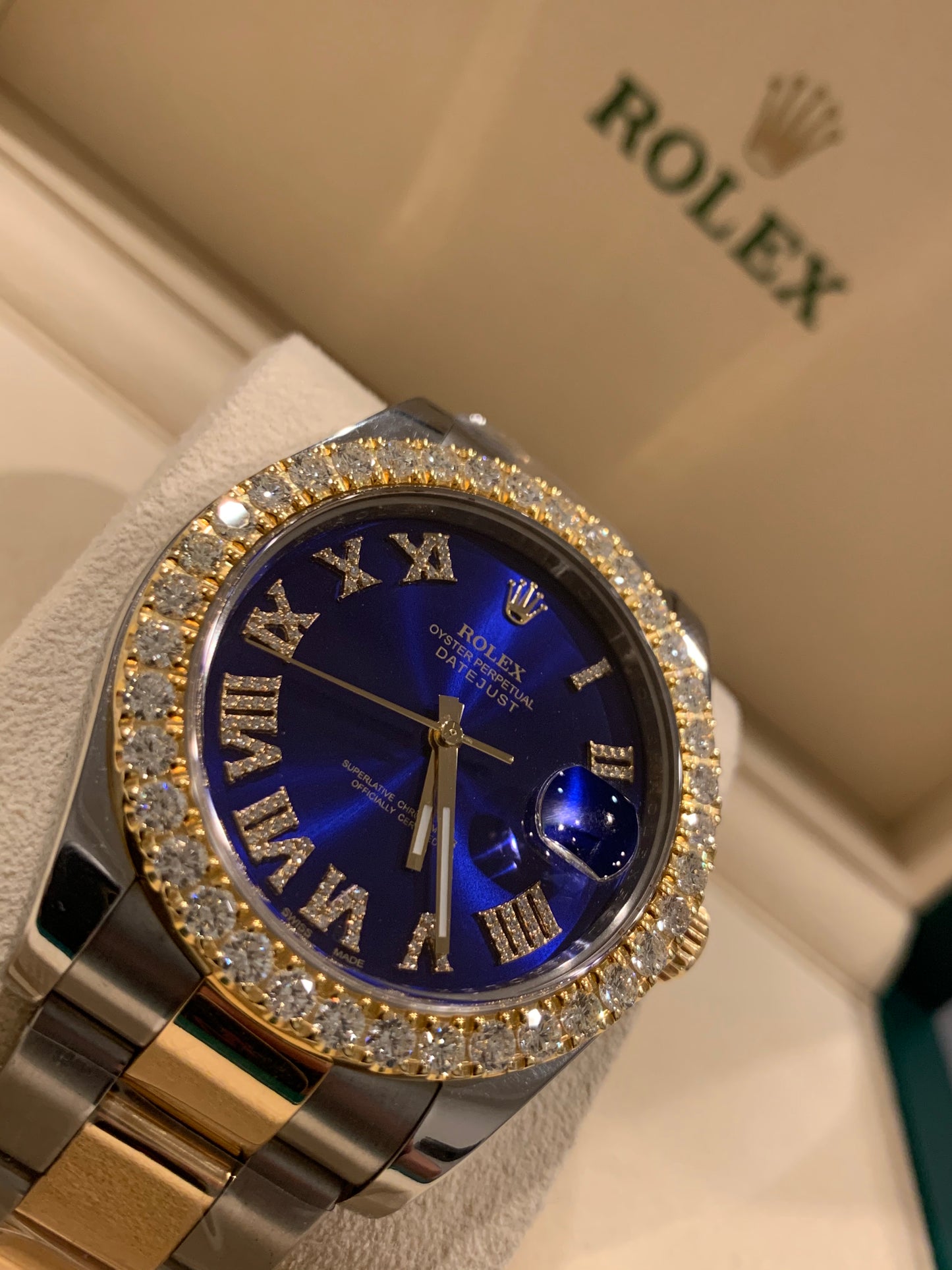 Rolex 116333 Datejust II 18k Stainless Steel 41mm Blue Roman Diamond dial with Diamond Bezel
