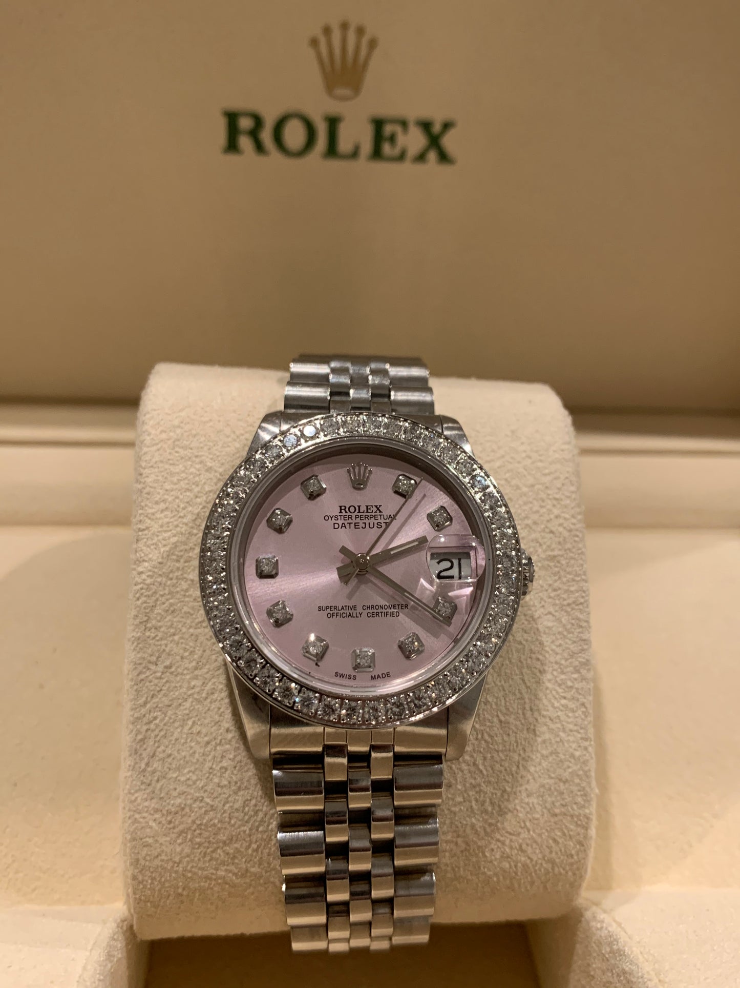 Rolex Datejust 68274 Ladies Stainless Steel 31mm Jubilee Pink Diamond Dial with Diamond bezel