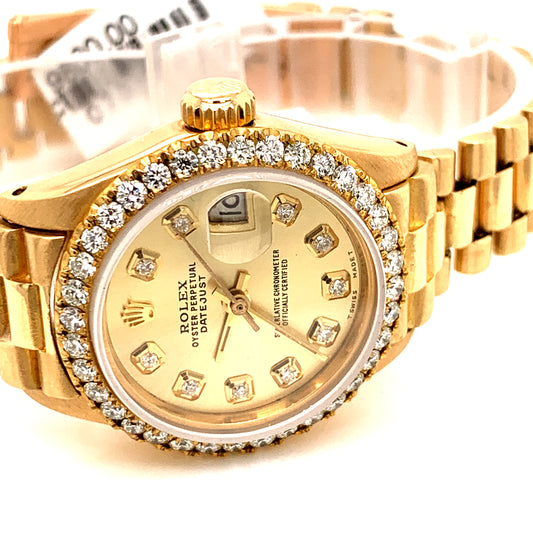 Rolex 6917 Ladies President 18k Mid size 26mm Diamond Bezel Diamond dial