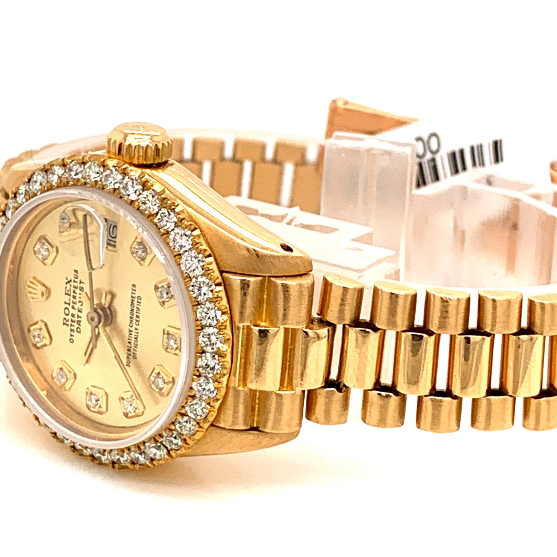 18k yellow gold and diamond ladies Oyster Perpetual Datejust Rolex 26 mm  watch with diamond and sapphire - Antique Appraisers Auctioneers