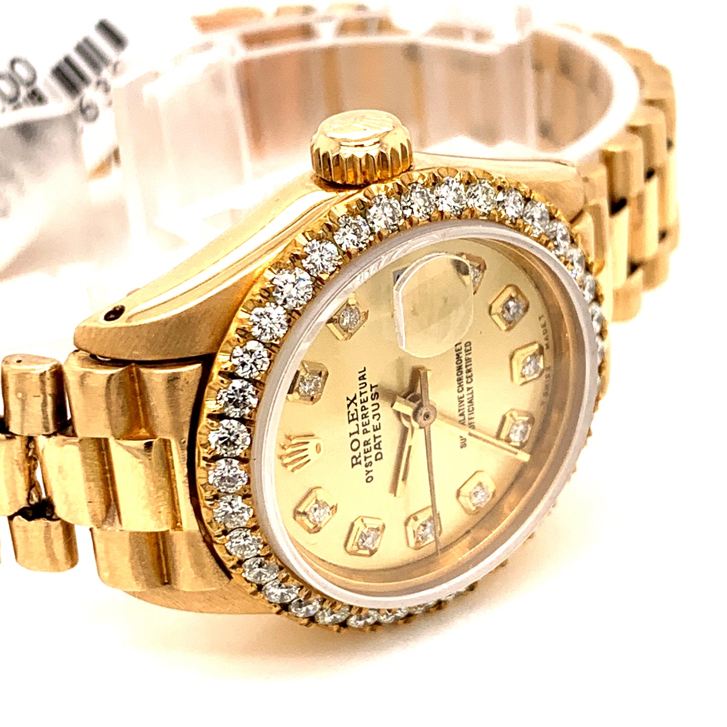 Rolex 6917 Ladies President 18k Mid size 26mm Diamond Bezel Diamond di –  Monica Jewelers