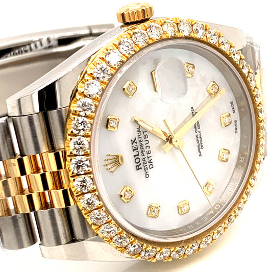Rolex Datejust 18k/SS 41mm White mother of Pearl Diamond Dial Jubilee Bracelet Men's Watch 126333