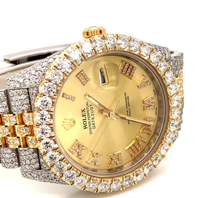 Iced out Rolex Datejust 41mm Champagne Roman Diam – Monica Jewelers