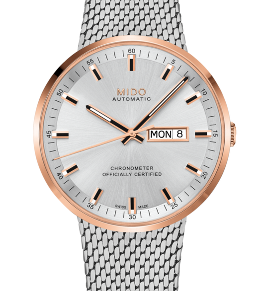 Mido Commander II Automatic Silver and Rose Gold tone 42 mm Silver Dial M031.631.21.031.00