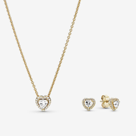 Elevated Hearts of Gold Necklace and Earring Set