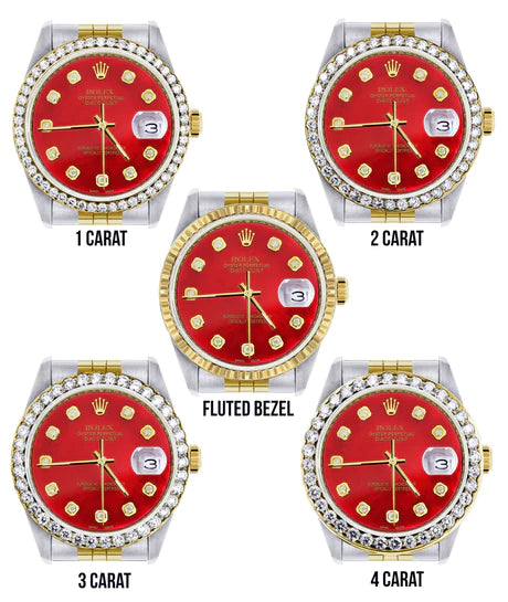 Gold & Steel Rolex Datejust Watch 16233 for Women | 36Mm | Diamond Red Mother Of Pearl Dial | Jubilee Band