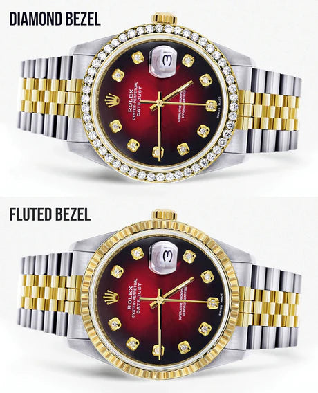 Womens Gold Rolex Datejust Watch 16233 | 36Mm | Red Dial | Jubilee Band