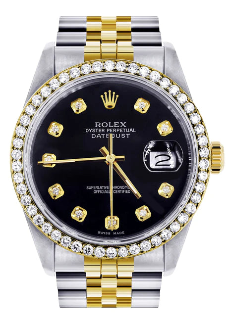 Womens Gold Rolex Datejust Watch 16233 | 36Mm | Black Dial | Jubilee Band