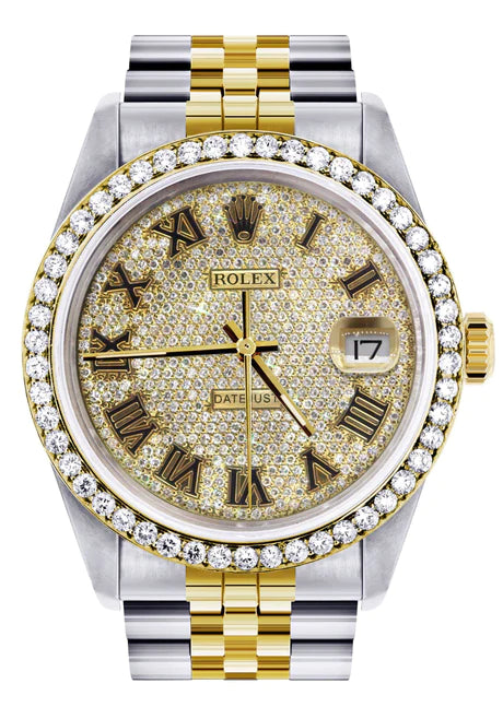 Womens Gold Rolex Watch 16233 | 36MM | Full Diamond Roman Dial | Jubilee Band