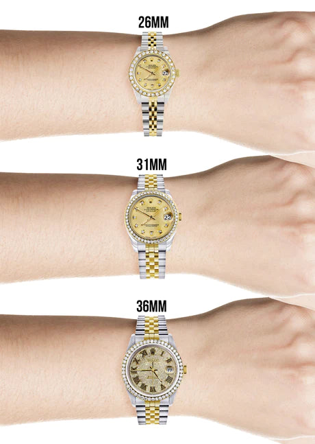 Womens Diamond Gold Rolex Watch | 1 Carat Bezel | 26Mm | Black Dial | Jubilee Band