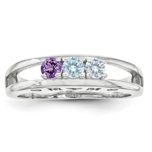 SS 3mm Synthetic Family Jewelry Ring - 3 Stones - AydinsJewelry