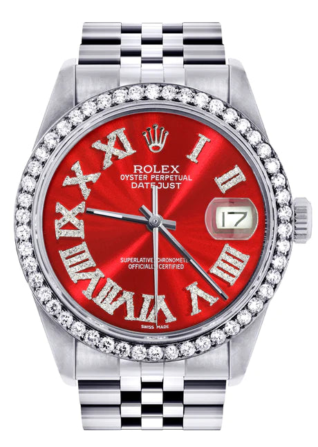 Womens Rolex Datejust Watch 16200 | 36Mm | Red Roman Numeral Dial | Jubilee Band