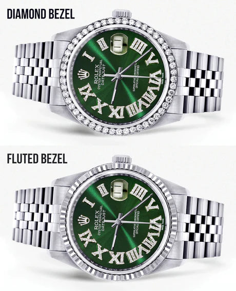 Womens Rolex Datejust Watch 16200 | 36Mm | Custom Green Roman Numeral Dial | Jubilee Band