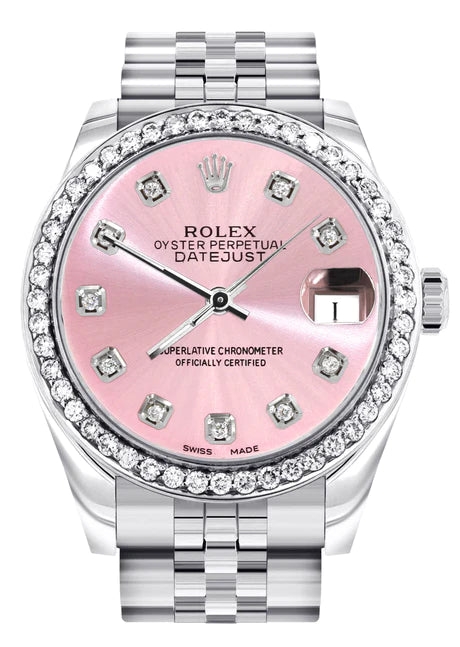 Diamond Rolex Watch | Diamond Bezel | 31MM | Pink Diamond Dial | Jubilee Band