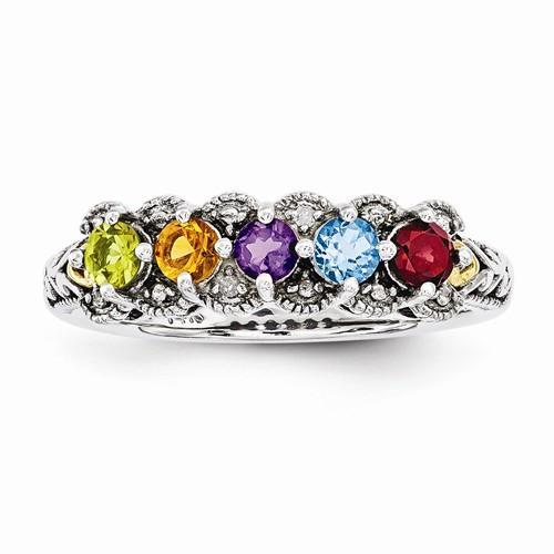 Sterling Silver & 14k Five-Stone And Diamond Mother's Ring - AydinsJewelry