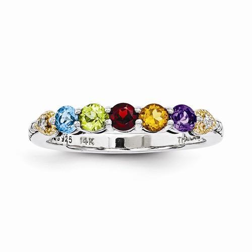 Sterling Silver & 14k Five-Stone And Diamond Mother's Ring - AydinsJewelry