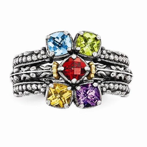 Sterling Silver & 14k Five-Stone Mother's Ring - AydinsJewelry