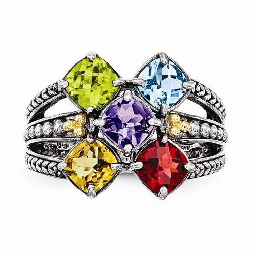 Sterling Silver & 14k Five-Stone Mother's Ring - AydinsJewelry