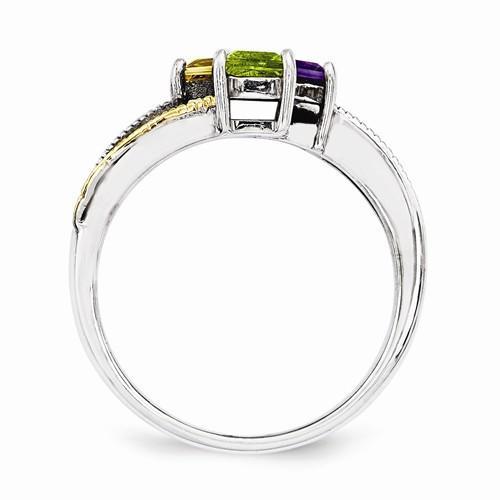 Sterling Silver & 14k Four-Stone And Diamond Mother's Ring