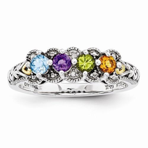 Sterling Silver & 14k Four-Stone And Diamond Mother's Ring - AydinsJewelry