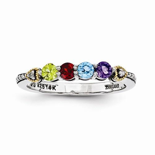 Sterling Silver & 14k Four-Stone And Diamond Mother's Ring - AydinsJewelry