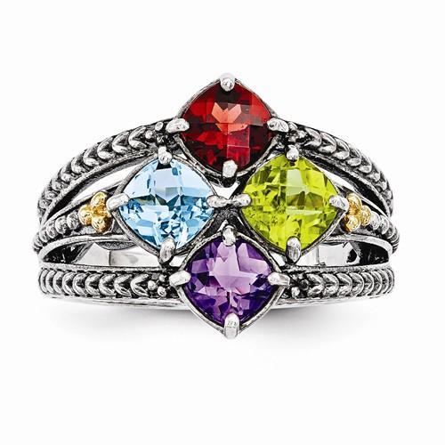 Sterling Silver & 14k Four-Stone Mother's Ring - AydinsJewelry