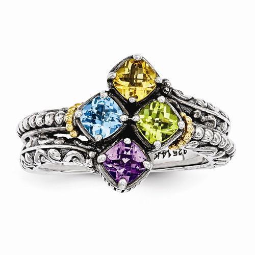 Sterling Silver & 14k Four-Stone Mother's Ring - AydinsJewelry