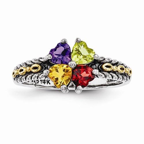 Sterling Silver & 14k Four-Stone Mother's Ring - AydinsJewelry