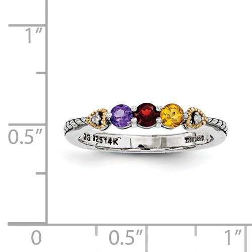 Sterling Silver & 14k Three-Stone And Diamond Mother's Ring - AydinsJewelry