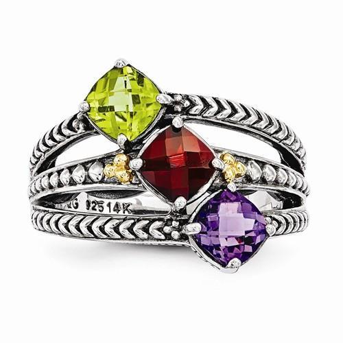 Sterling Silver & 14k Three-Stone Mother's Ring - AydinsJewelry