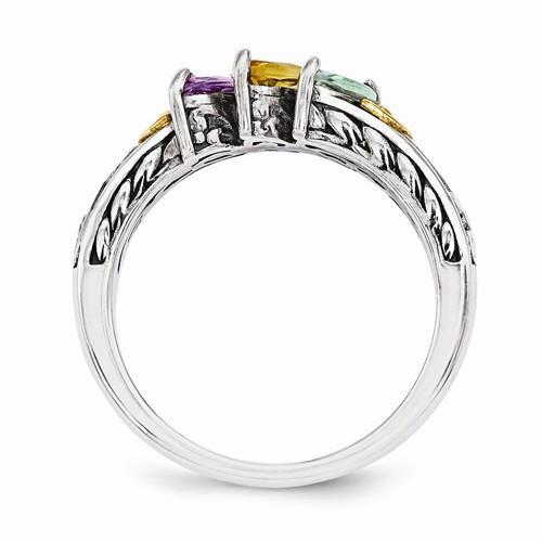 Sterling Silver & 14k Three-Stone Mother's Ring - AydinsJewelry