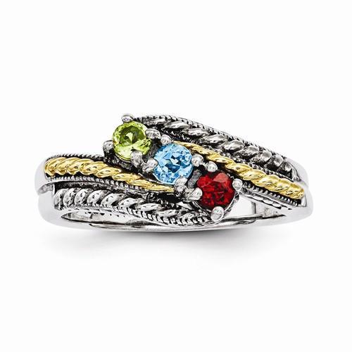 Sterling Silver & 14k Three-Stone Mother's Ring - AydinsJewelry