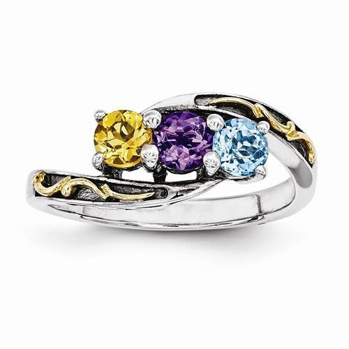 Sterling Silver & 14k Three-Stone Mother's Ring - AydinsJewelry