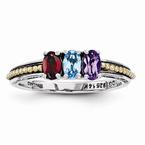 Sterling Silver & 14k Three-Stone Mother's Ring - AydinsJewelry